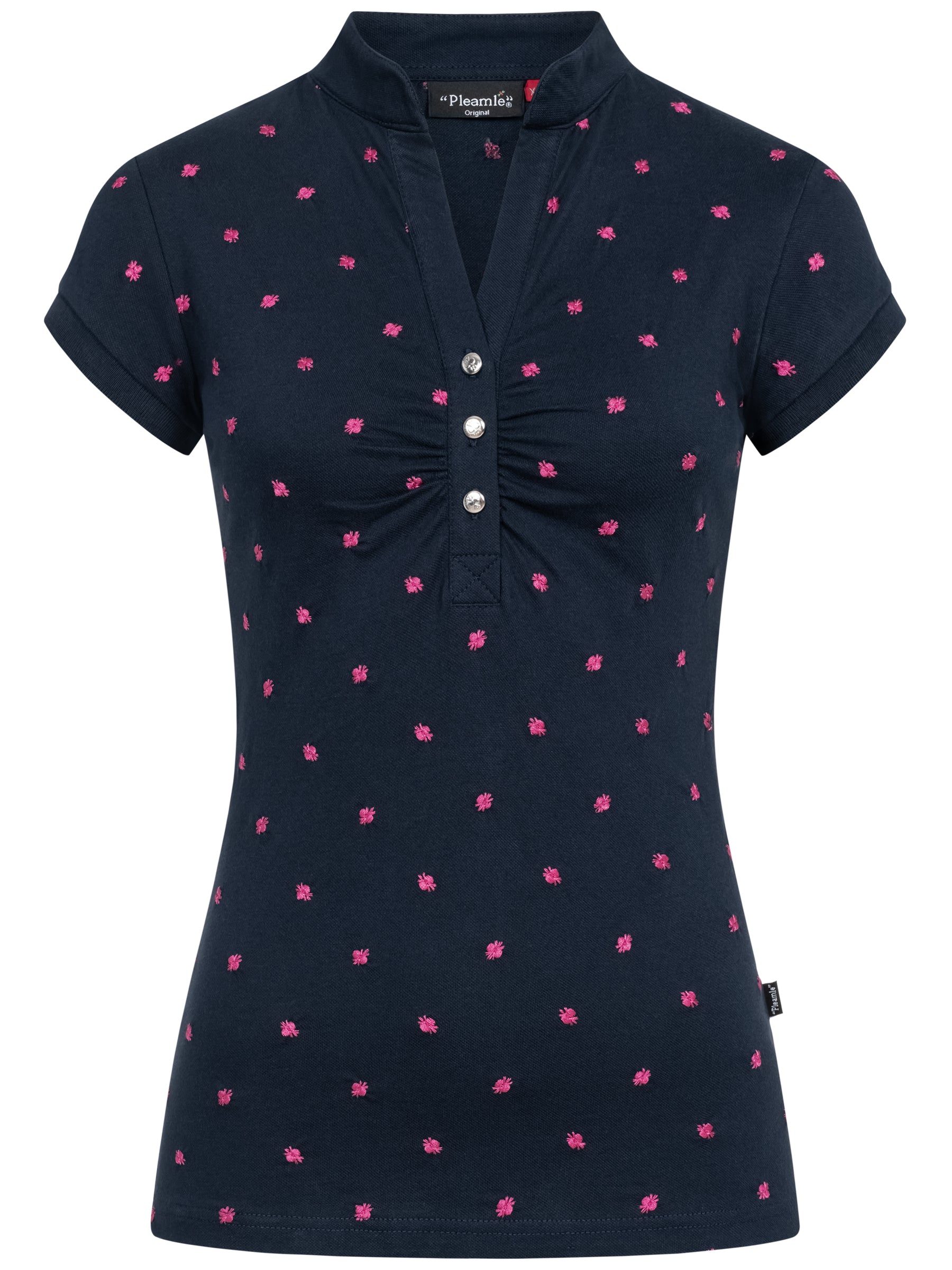 Pleamle Damen Polo Gezogene Knopfleiste Blau/Magenta