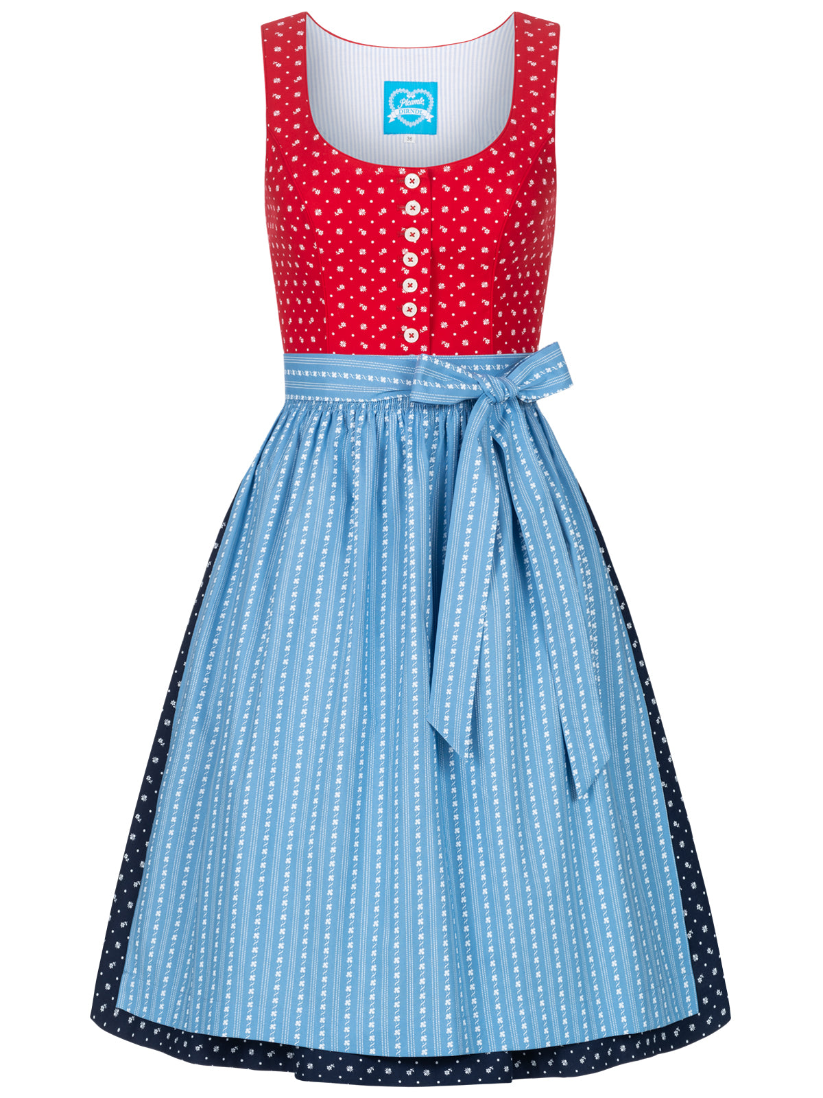 Pleamle Blaudruck Dirndl 65cm Rot/Blau