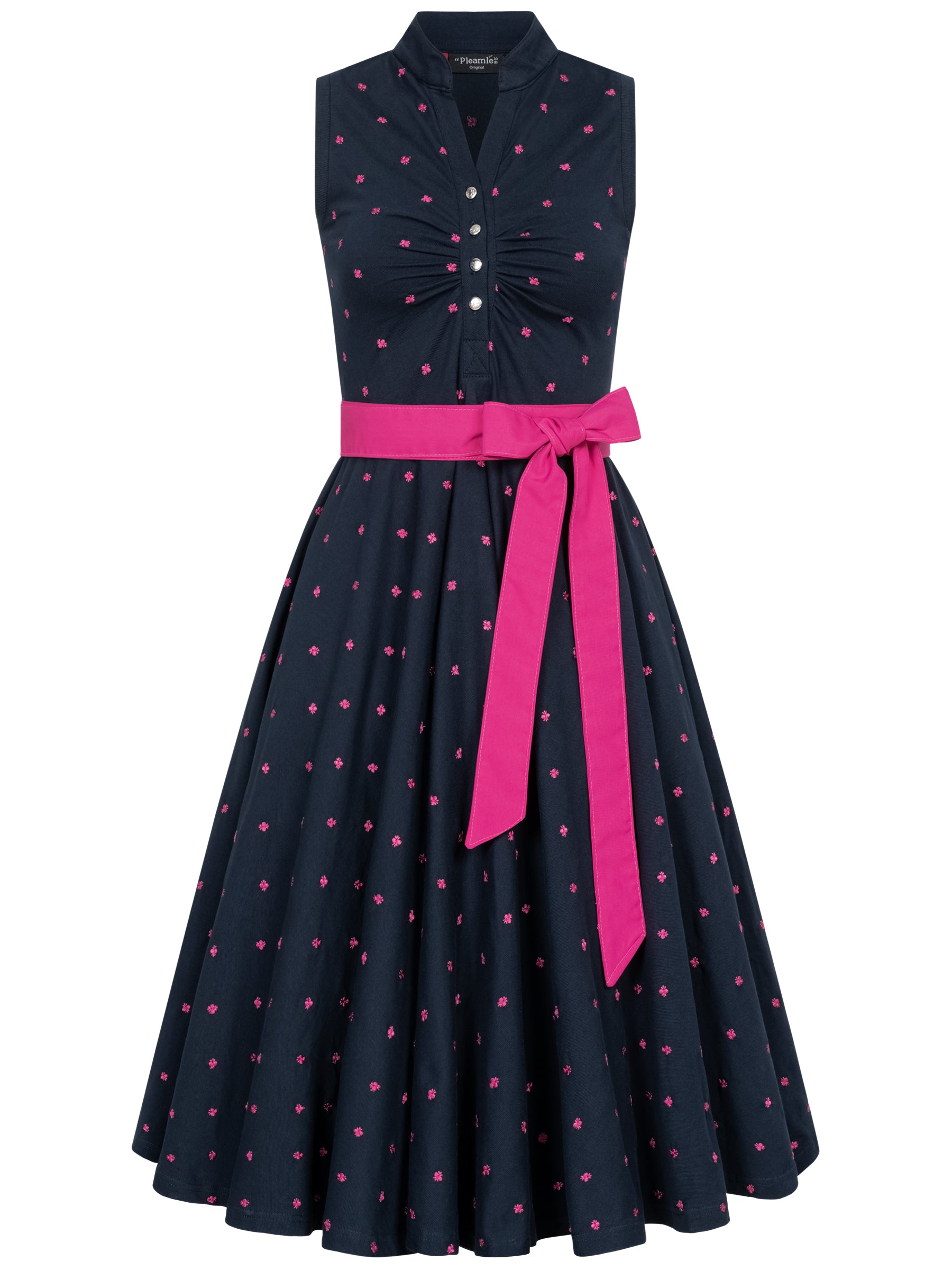 Pleamle Damen Tellerrock Kleid ohne Arm Blau/Magenta